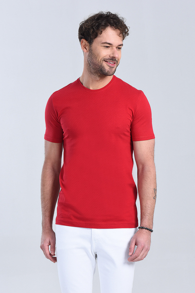 Erkek Kirmizi Bisiklet Yaka Regular T-Shirt