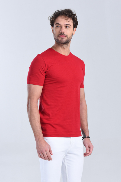 Erkek Kirmizi Bisiklet Yaka Regular T-Shirt