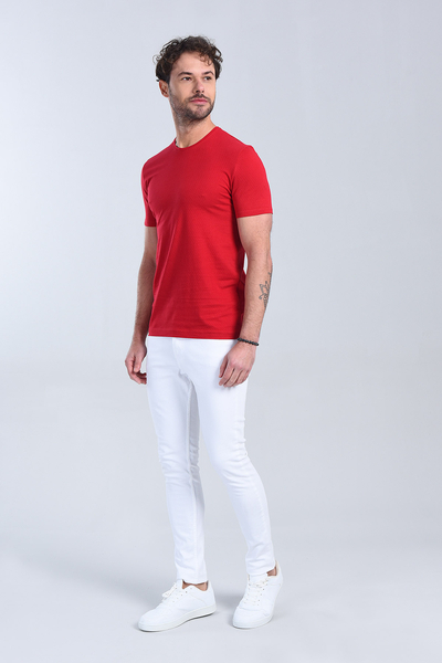 M Store - Erkek Kirmizi Bisiklet Yaka Regular T-Shirt