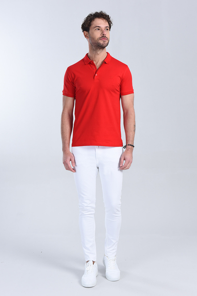 M Store - Erkek Kirmizi Polo Yaka Regular T-Shirt