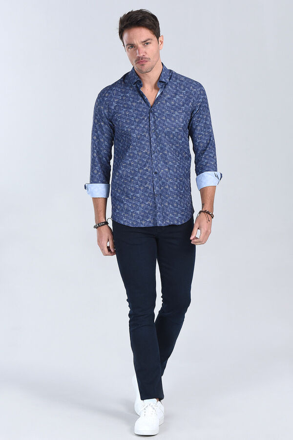 Erkek  Lacivert Slim Fit Gömlek - 3