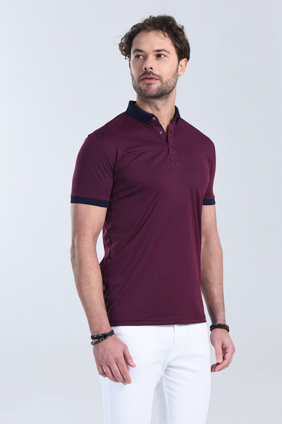 M Store - Erkek Koyu Bordo Polo Yaka Regular T-Shirt