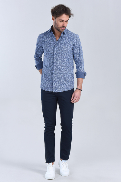 M Store - Erkek Koyu Mavi Slim Fit Gömlek