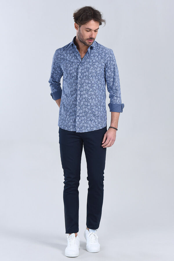 Erkek Koyu Mavi Slim Fit Gömlek - 1
