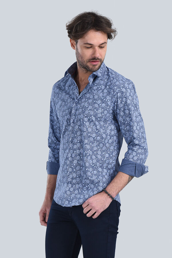 Erkek Koyu Mavi Slim Fit Gömlek - 3