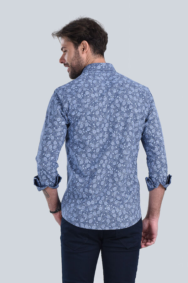 Erkek Koyu Mavi Slim Fit Gömlek - 5