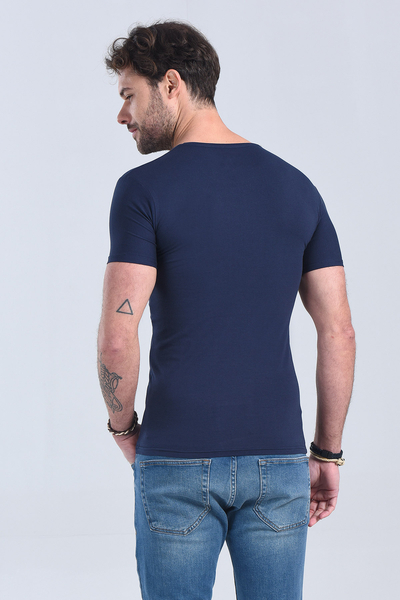 Erkek Lacivert Bisiklet Yaka Slim Fit T-Shirt