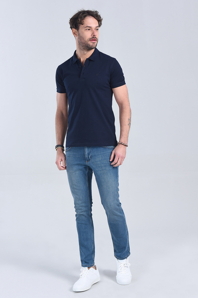 M Store - Erkek Lacivert Polo Yaka Regular T-Shirt