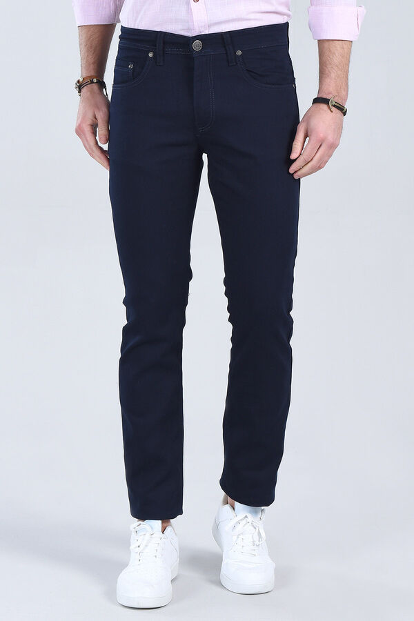Erkek Lacivert Slim Fit Chino Pantolon - 1