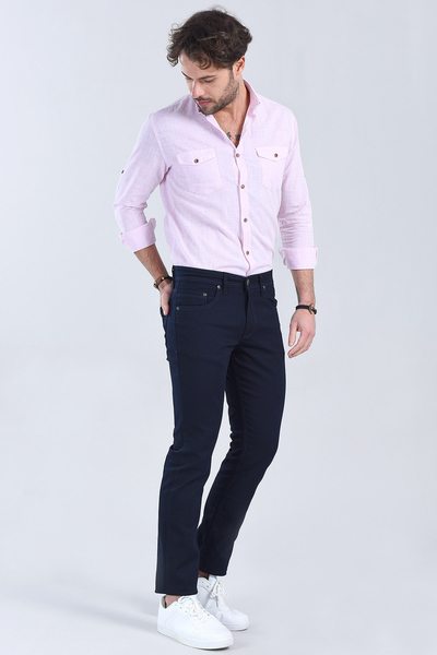 Erkek Lacivert Slim Fit Chino Pantolon