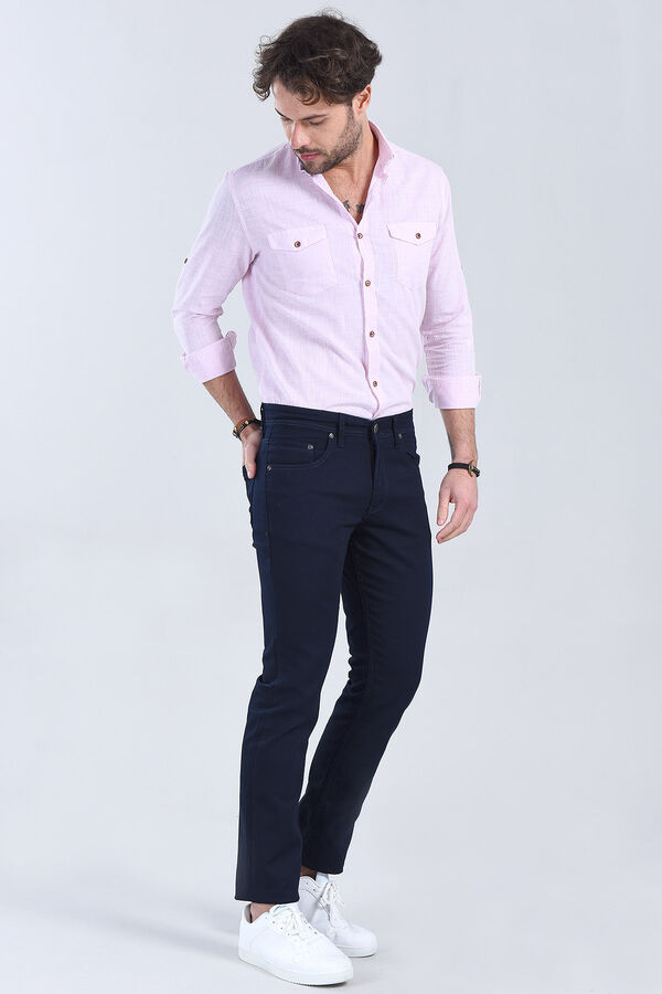 Erkek Lacivert Slim Fit Chino Pantolon - 2