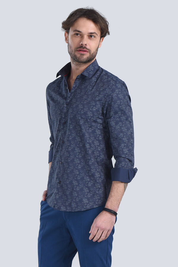 Erkek Lacivert Slim Fit Gömlek - 1