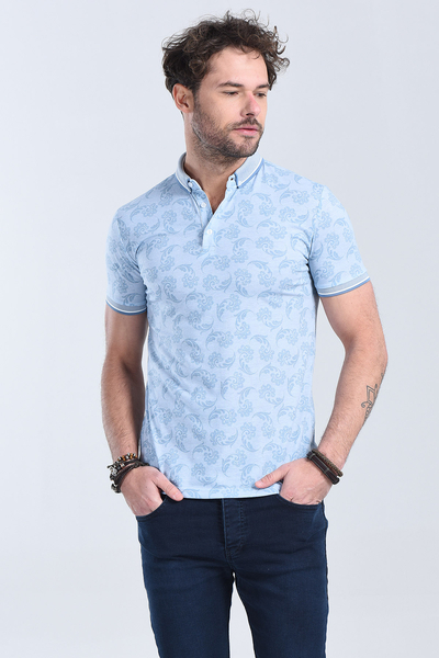 Erkek Mavi Polo Yaka Regular T-Shirt