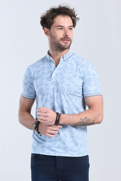 Erkek Mavi Polo Yaka Regular T-Shirt