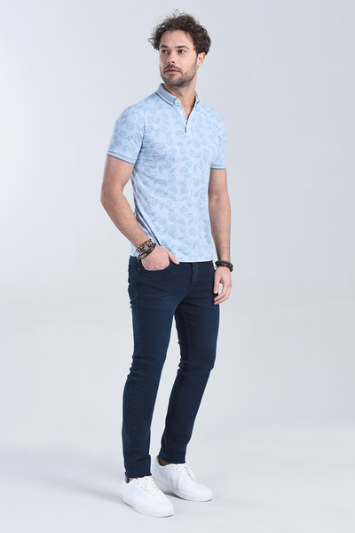 M Store - Erkek Mavi Polo Yaka Regular T-Shirt