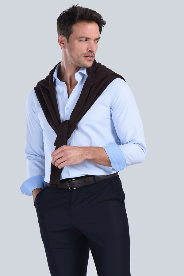 Erkek Mavi Slim Fit Gömlek - 2