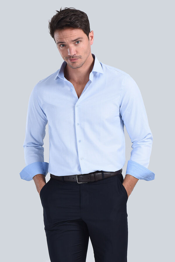 Erkek Mavi Slim Fit Gömlek - 4