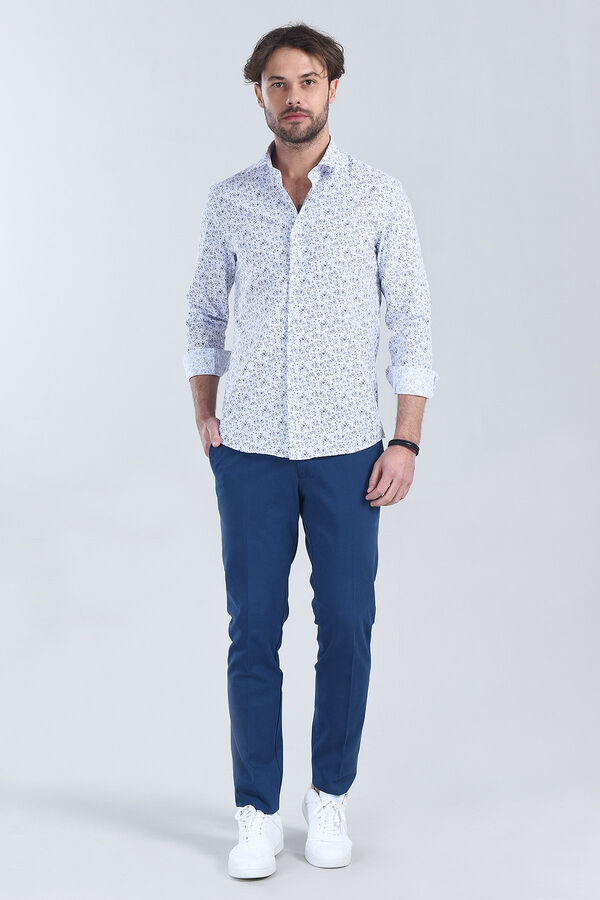 Erkek Mavi Slim Fit Gömlek - 1