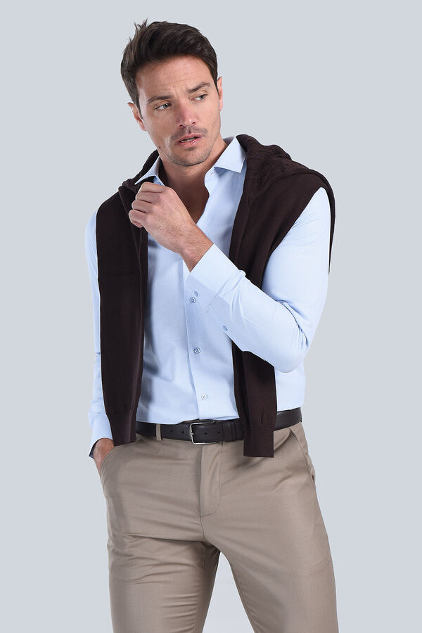 Erkek Mavi Slim Fit Gömlek - 1