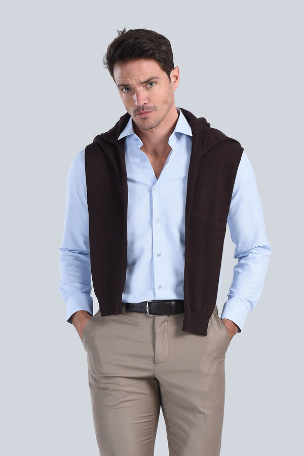 Erkek Mavi Slim Fit Gömlek - 4
