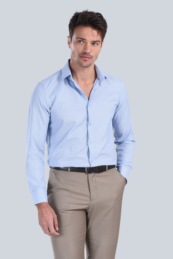 Erkek Mavi Slim Fit Gömlek - 1