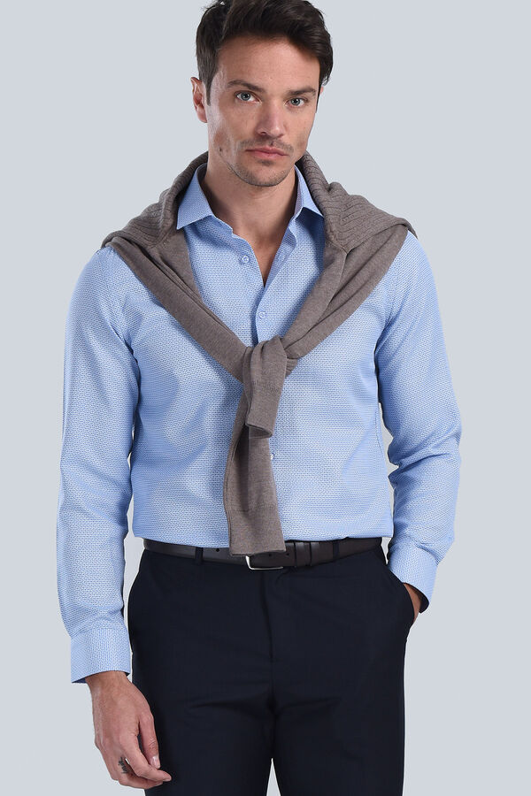 Erkek Mavi Slim Fit Gömlek - 1
