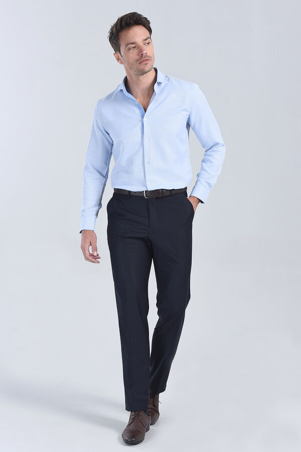 Erkek Mavi Slim Fit Gömlek - 1