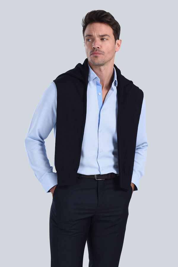 Erkek Mavi Slim Fit Gömlek - 3