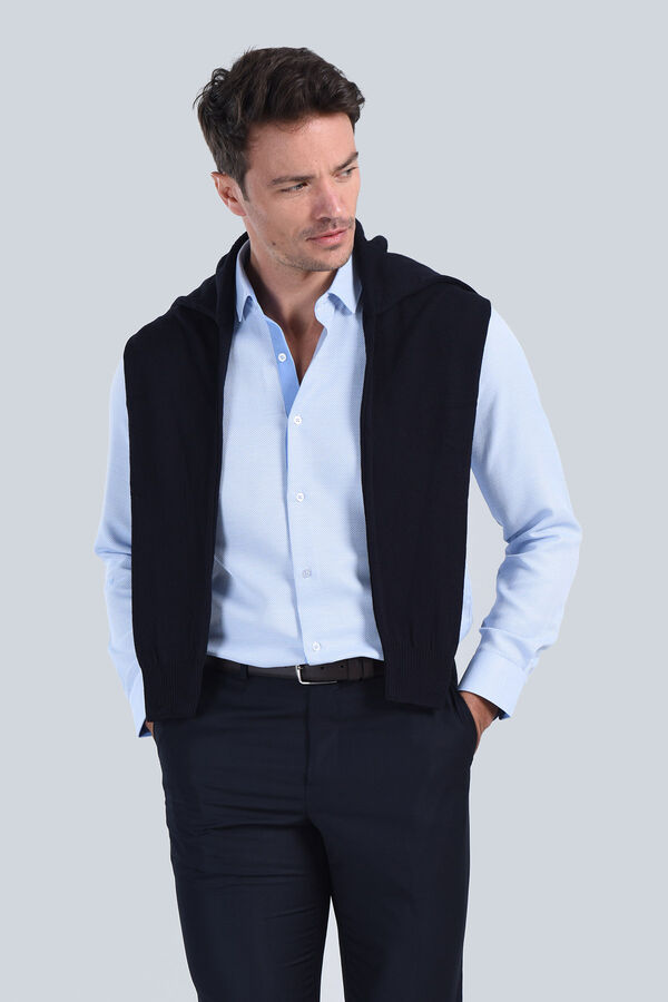 Erkek Mavi Slim Fit Gömlek - 4