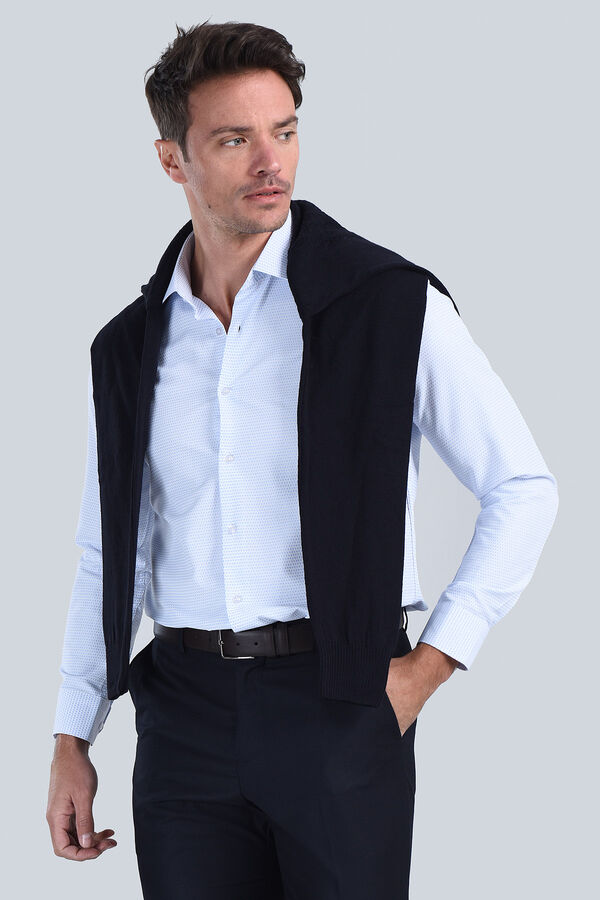 Erkek Mavi Slim Fit Gömlek - 4