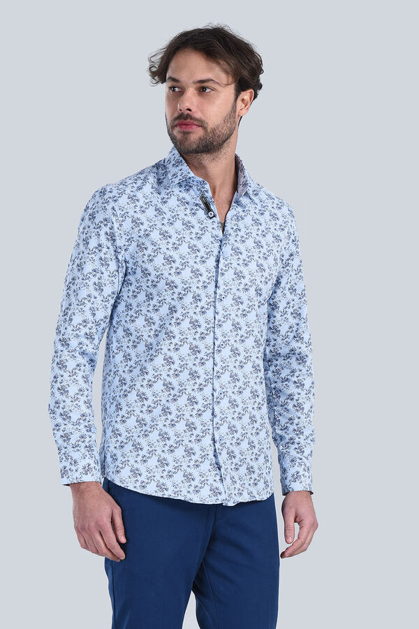 Erkek Mavi Slim Fit Gömlek - 1