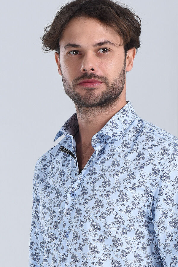 Erkek Mavi Slim Fit Gömlek - 3