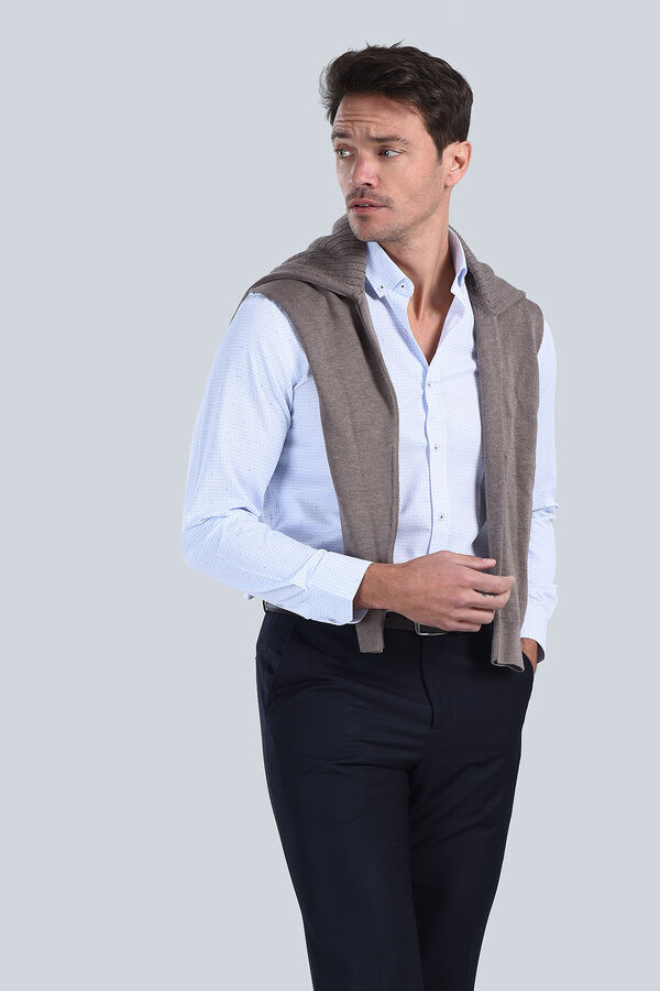 Erkek Mavi Slim Fit Gömlek - 5