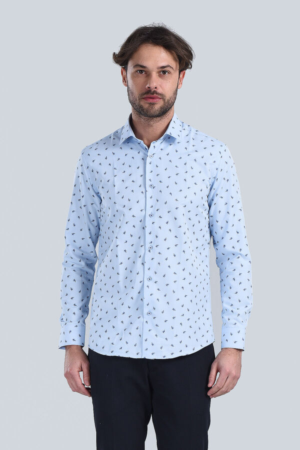 Erkek Mavi Slim Fit Gömlek - 1