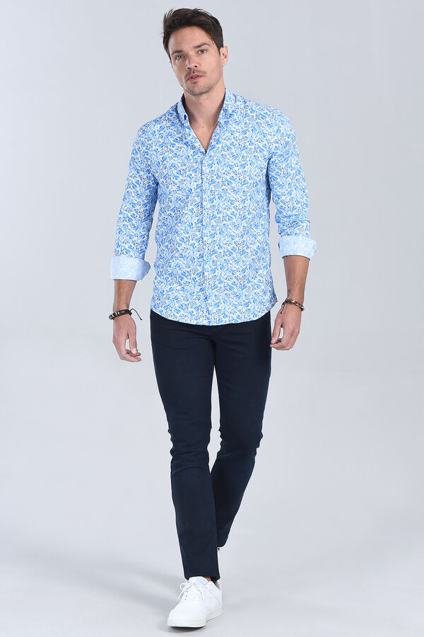 Erkek Mavi Slim Fit Gömlek - 1