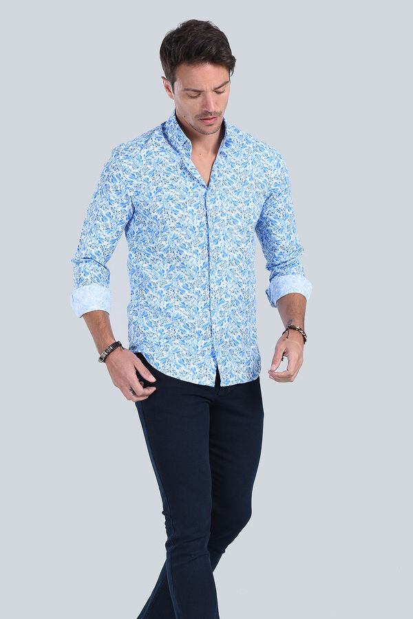 Erkek Mavi Slim Fit Gömlek - 4