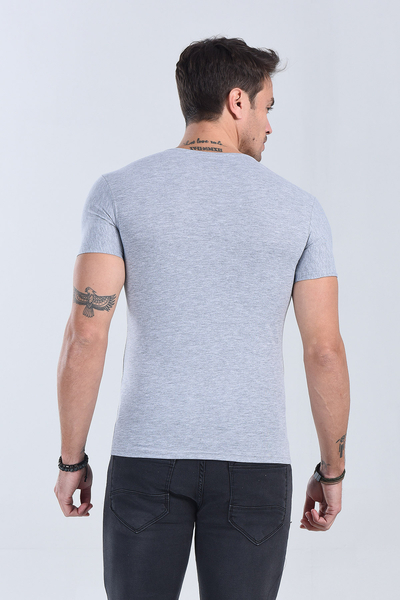 Erkek Melanj Gri Bisiklet Yaka Slim Fit T-Shirt