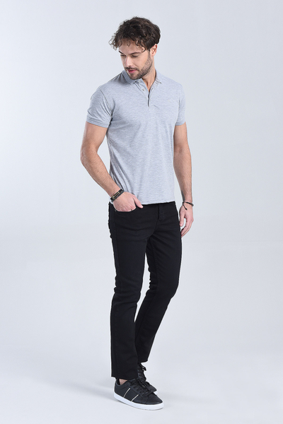 M Store - Erkek Melanj Gri Polo Yaka Regular T-Shirt