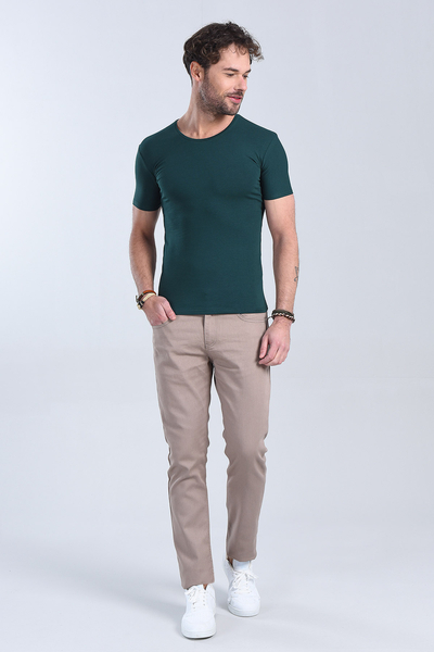 M Store - Erkek Nefti Yesil Bisiklet Yaka Slim Fit T-Shirt