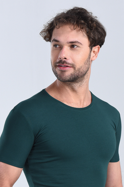 Erkek Nefti Yesil Bisiklet Yaka Slim Fit T-Shirt