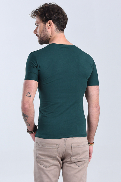 Erkek Nefti Yesil Bisiklet Yaka Slim Fit T-Shirt