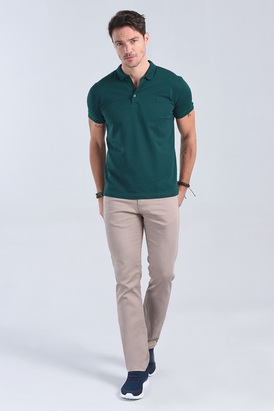 M Store - Erkek Nefti Yesil Polo Yaka Regular T-Shirt