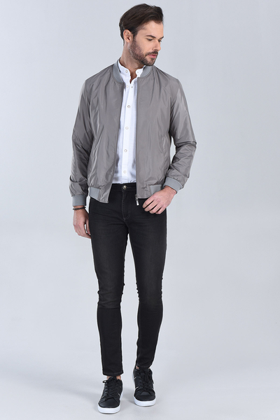 M Store - Erkek Orta Gri Modern Fit Mont