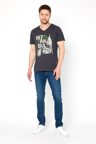 PANTOLON DENIM LIKRALI PROTON-5083 SLIM FIT DUGMELI-KAHVERENGİ