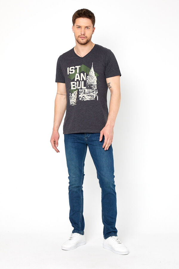 PANTOLON DENIM LIKRALI PROTON-5083  SLIM FIT DUGMELI-KAHVERENGİ - 1