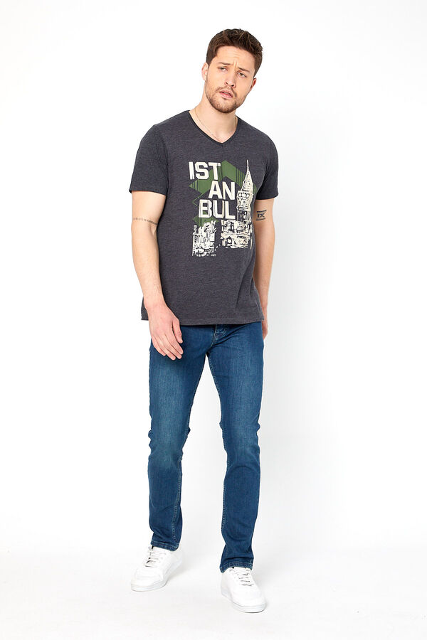 PANTOLON DENIM LIKRALI PROTON-5083  SLIM FIT DUGMELI-KAHVERENGİ - 2