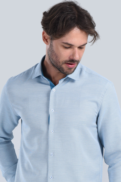 Erkek Petrol Slim Fit Gömlek