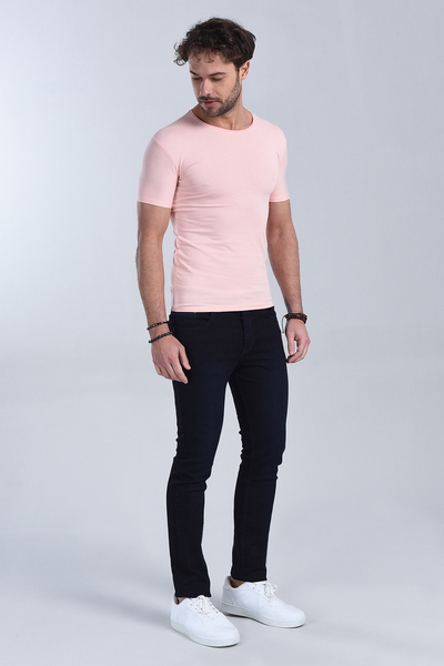 M Store - Erkek Pudra Bisiklet Yaka Slim Fit T-Shirt
