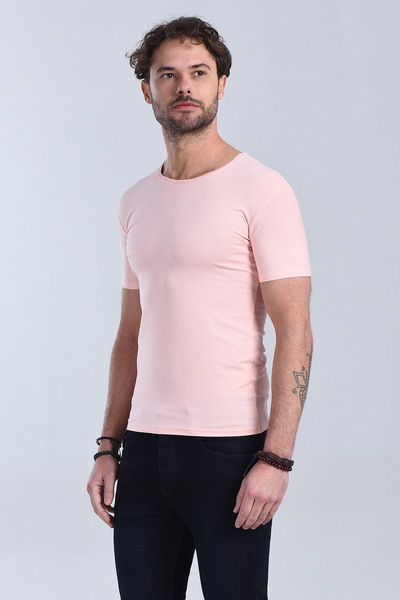 Erkek Pudra Bisiklet Yaka Slim Fit T-Shirt