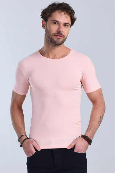 Erkek Pudra Bisiklet Yaka Slim Fit T-Shirt